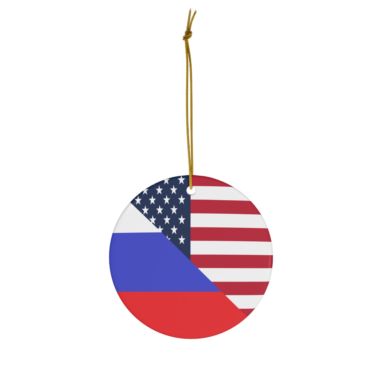 Russian American Flag Half Russia USA Ceramic Ornament | Christmas Tree Ornaments