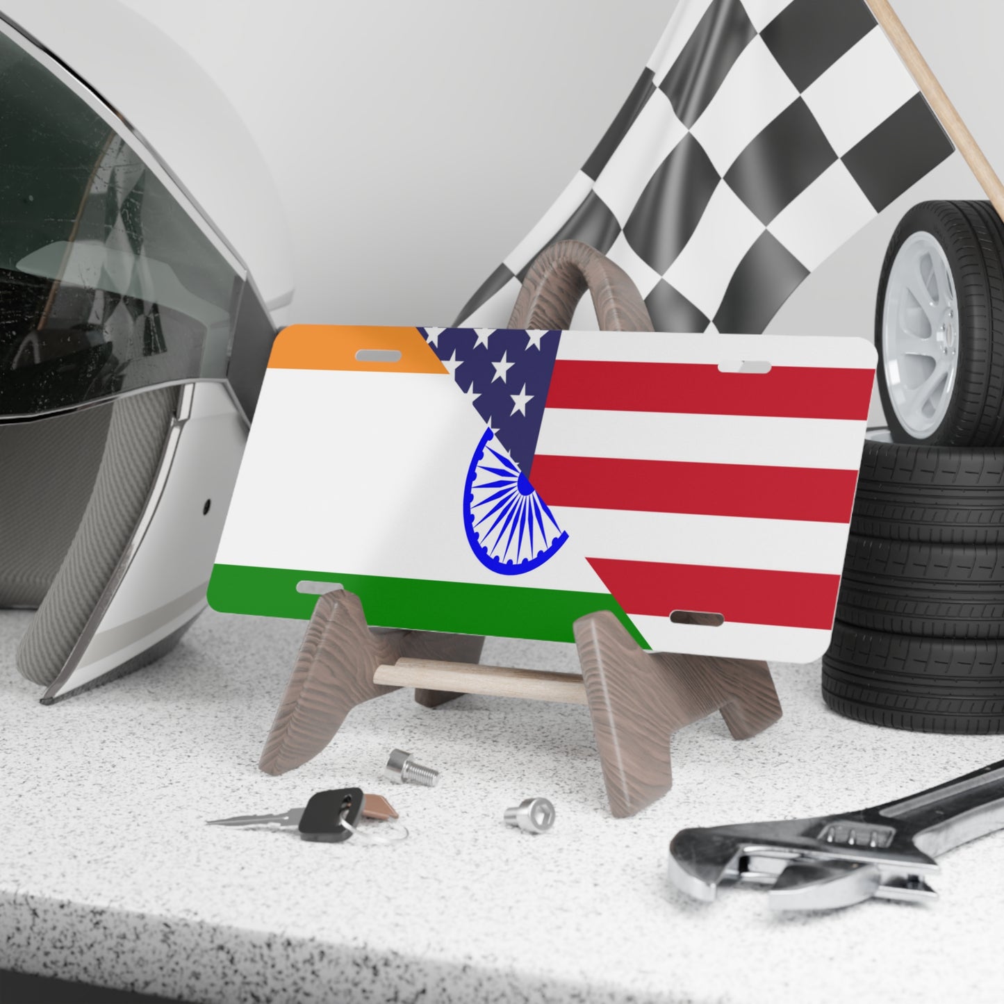 India USA Flag Vanity Plate Indian American Vehicle Car Accessory