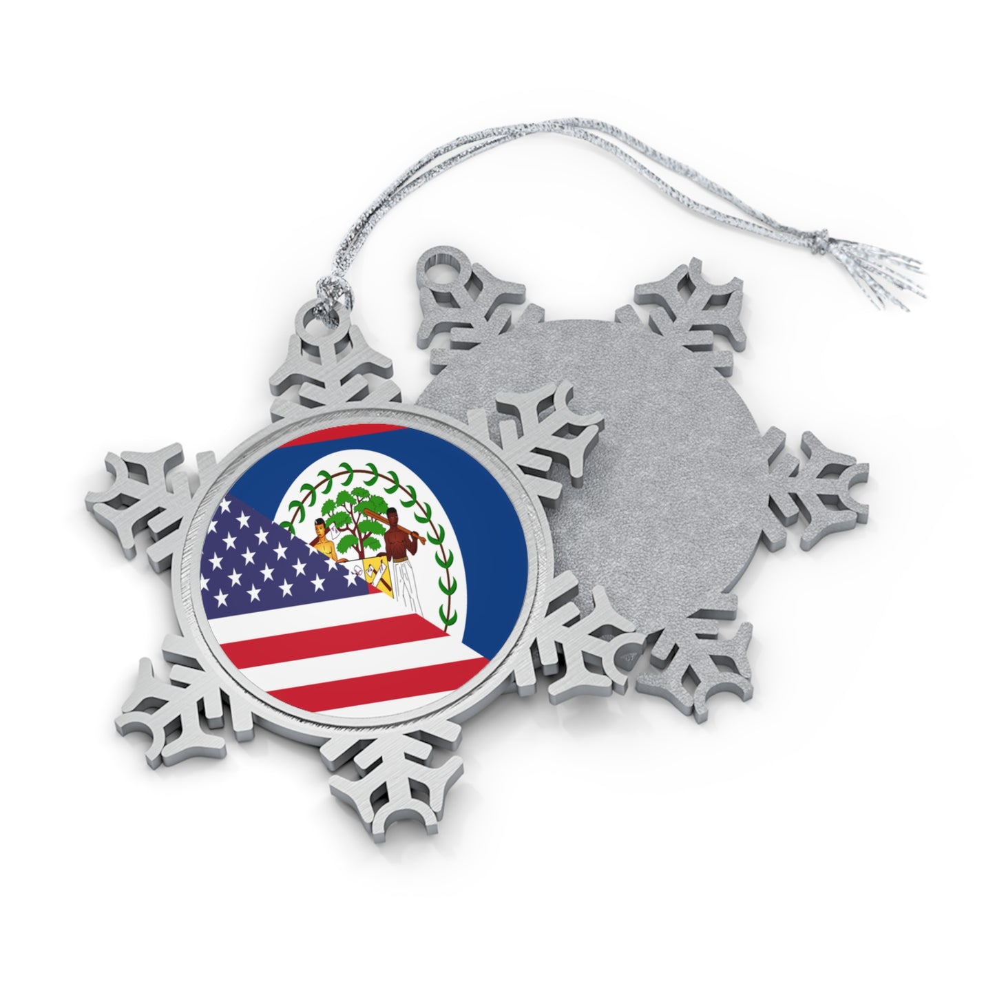 Belize American Flag Half Belizean USA Pewter Snowflake Ornament