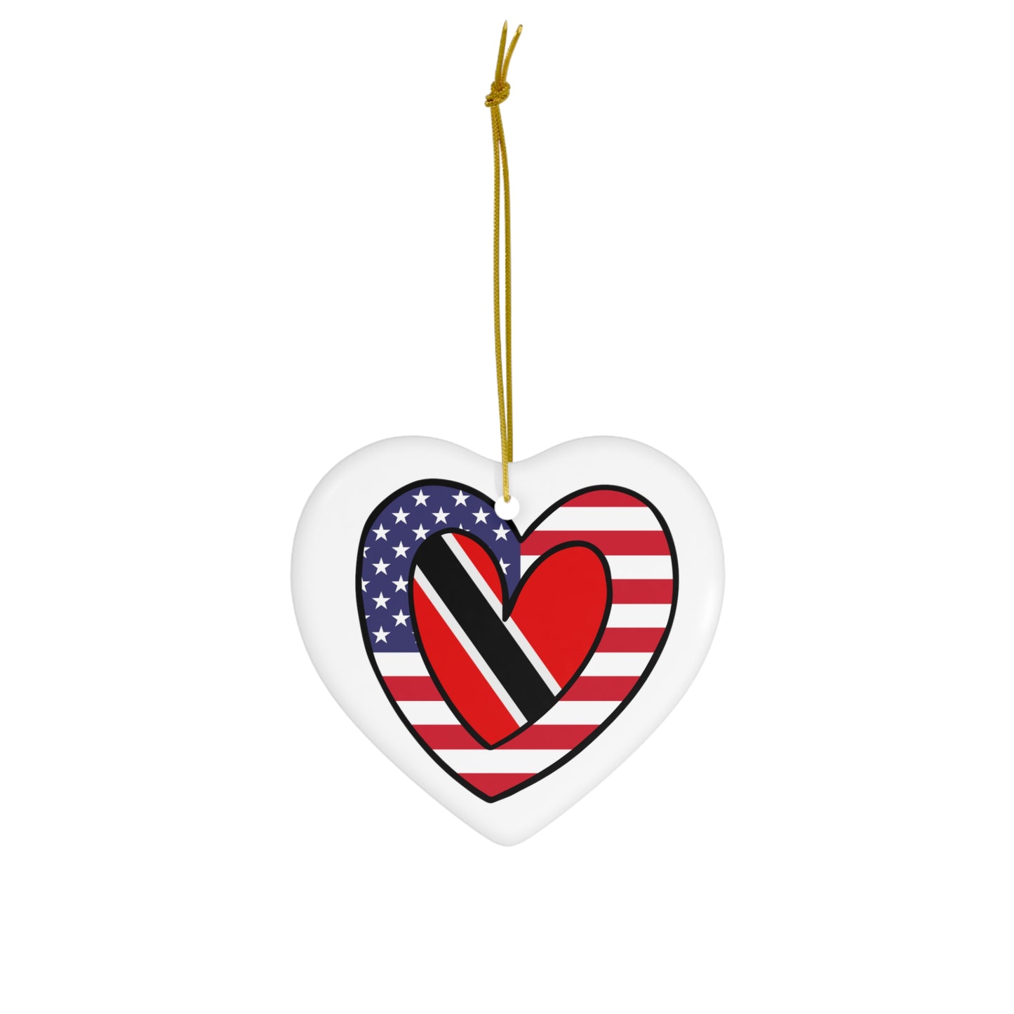 Trinidad Tobago American Heart Valentines Day Gift Half Trini USA Flag Ceramic Ornament | Christmas Tree Ornaments