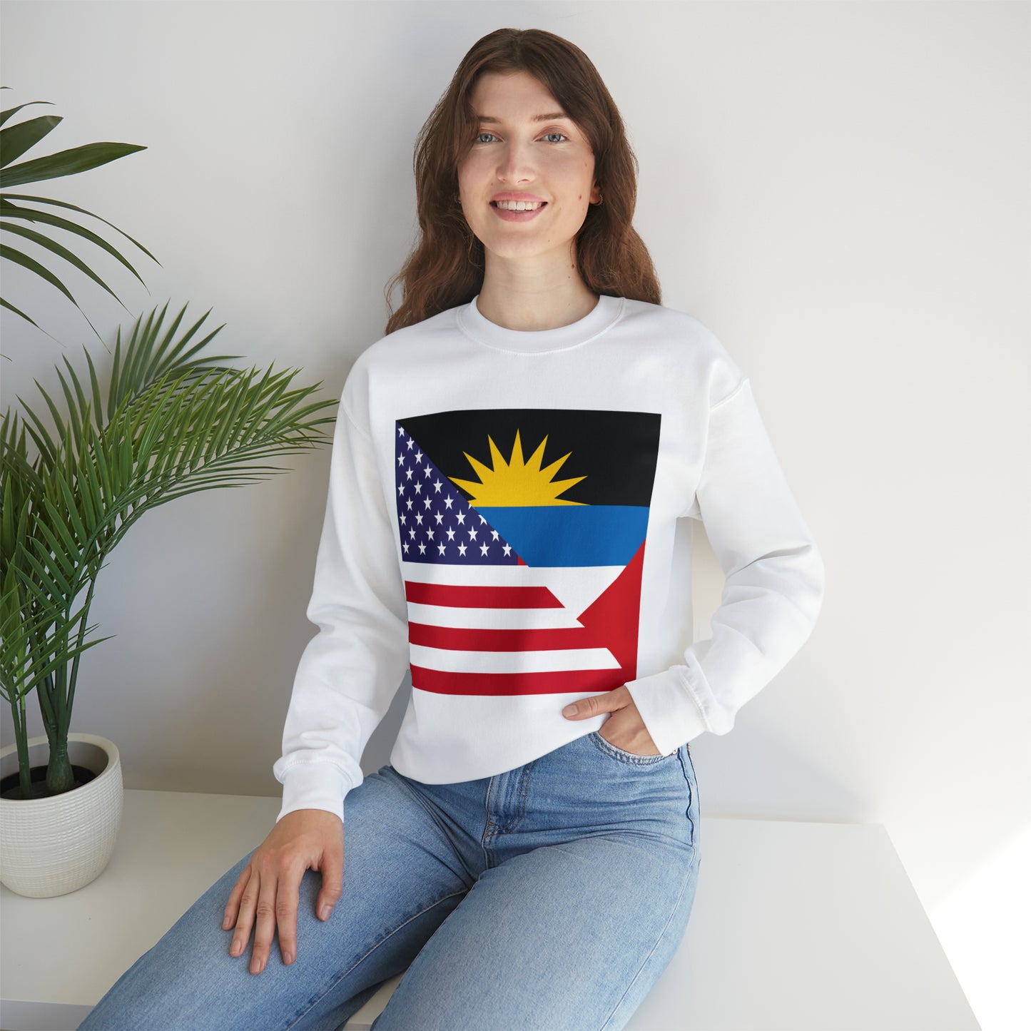 Antigua and Barbuda American Flag Antiguan USA Unisex Sweatshirt