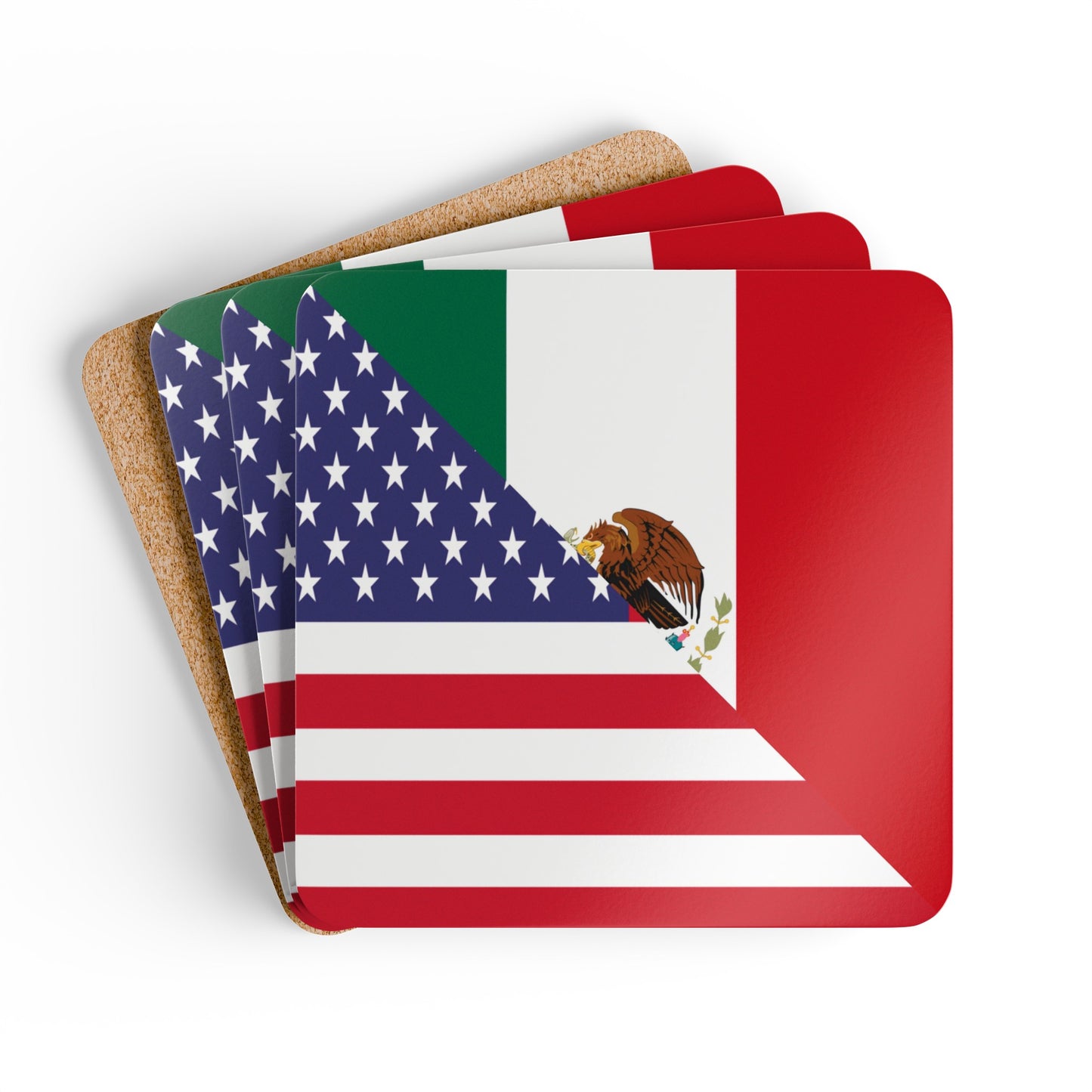 Mexican American Flag Mexico USA Corkwood Coaster Set