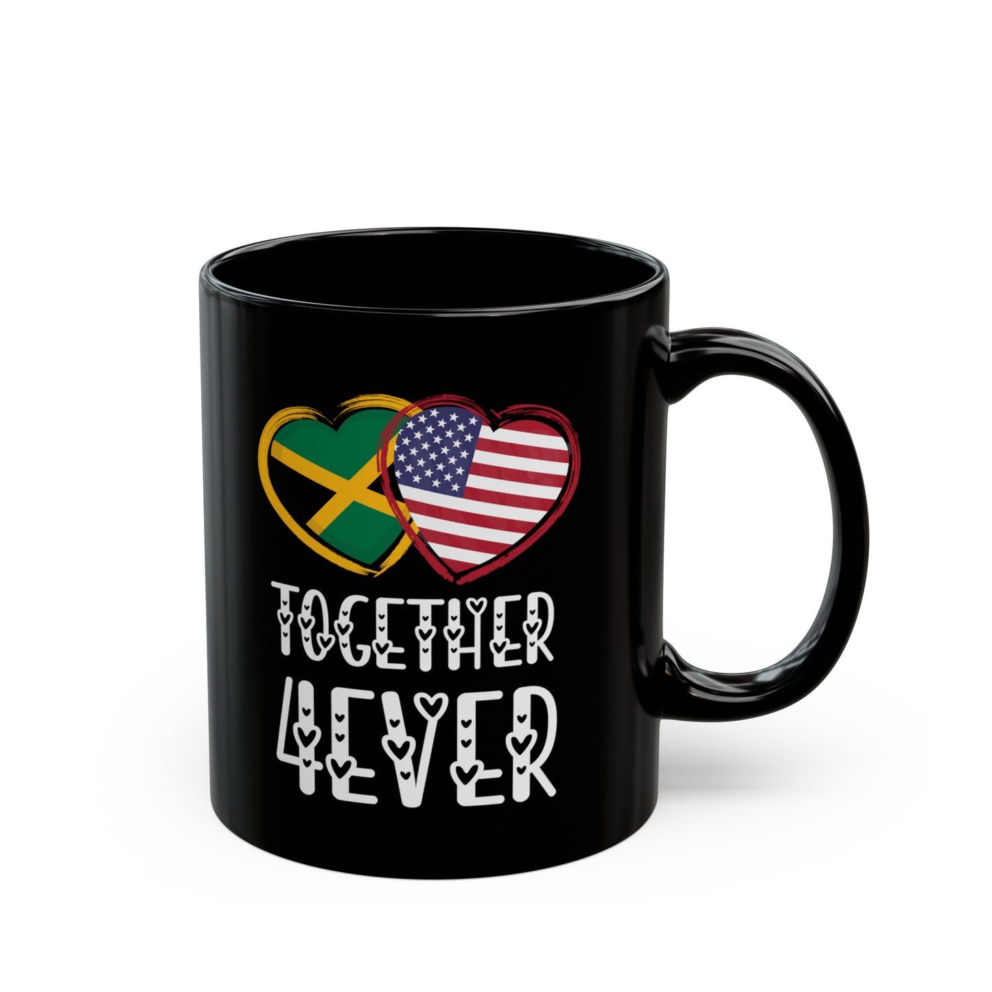 Jamaica USA Valentines Gift Flag Heart Jamaican American Together 4ever Black Mug (11oz, 15oz)