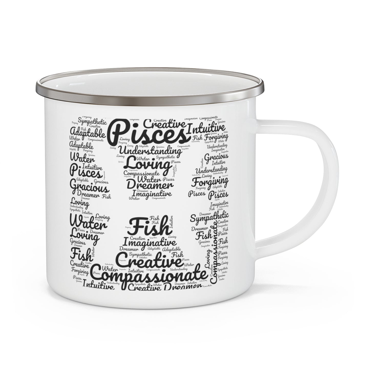 Pisces Zodiac Sign Astrology Traits Black Text 12oz Enamel Mug