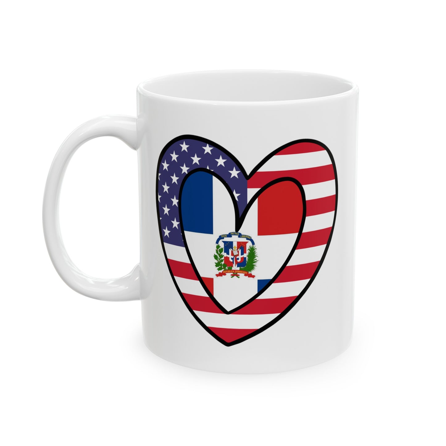 Dominican Republic American Heart Valentines Day Gift Half Dominicano USA Flag Ceramic Mug 11oz, 15oz Cup