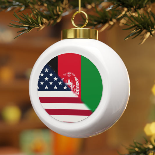 Afghanistan USA Flag | Half Afghan American Christmas Tree Ball Ornament