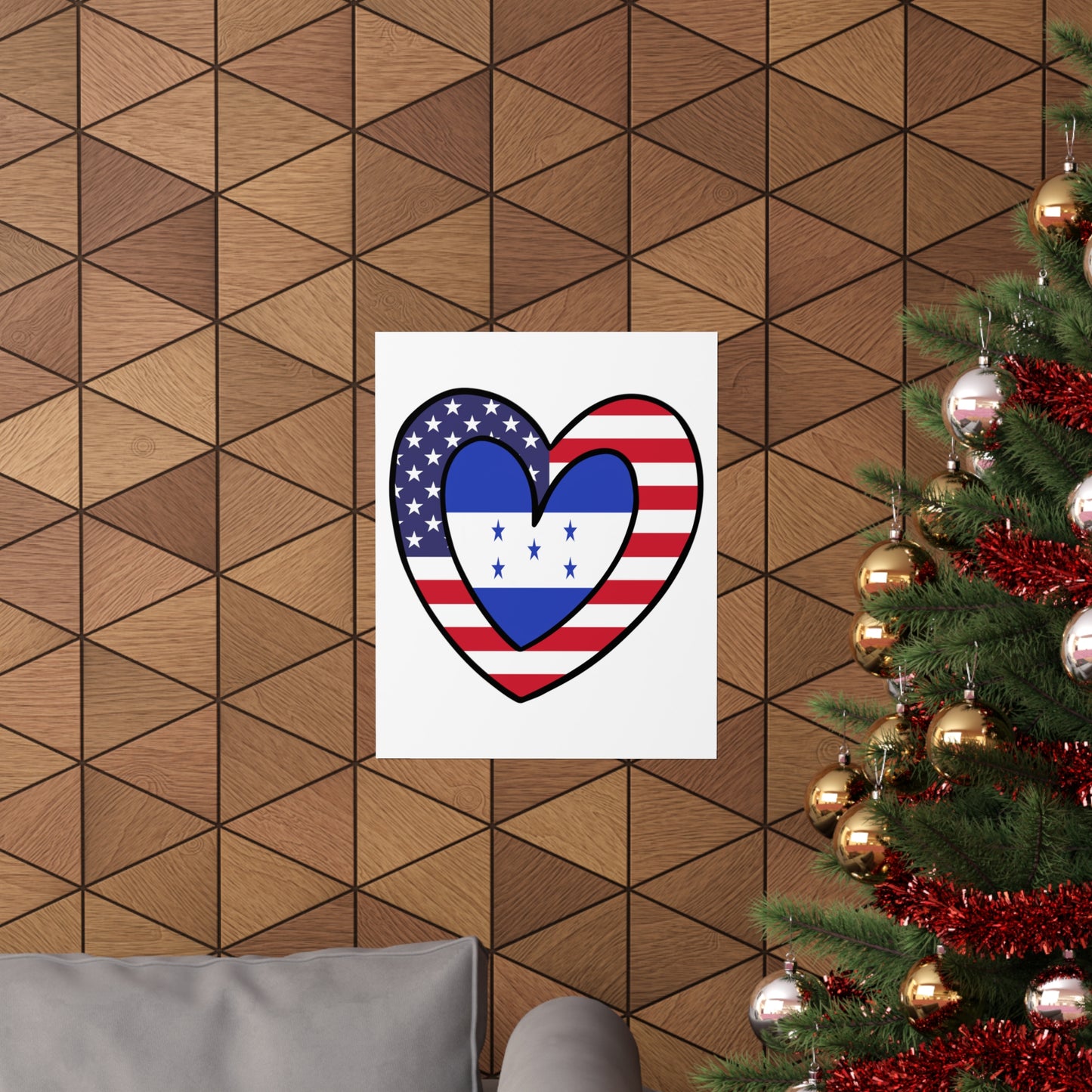 Honduran American Heart Valentines Day Gift Half Honduras USA Flag Premium Matte Poster