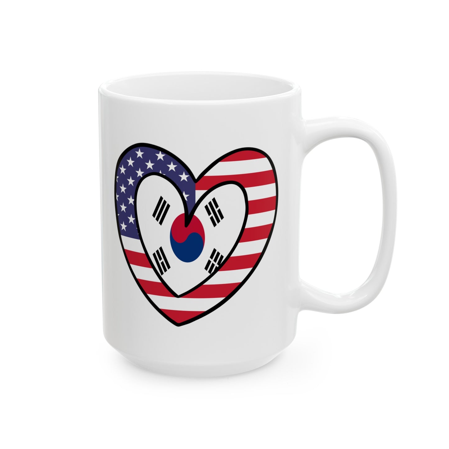 South Korean American Heart Valentines Day Gift Half Korea USA Flag Ceramic Mug 11oz, 15oz Cup