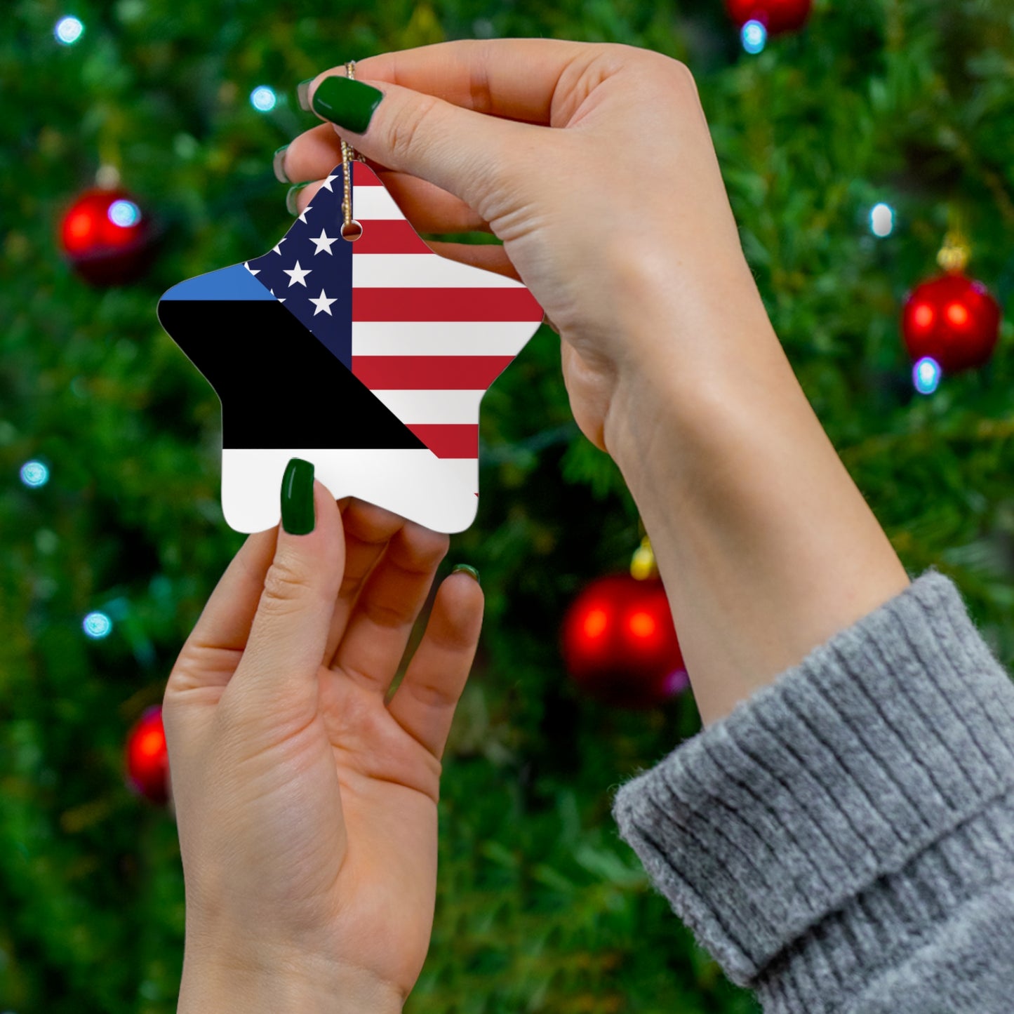 Estonian American Flag Estonia USA Ceramic Ornament | Christmas Tree Ornaments