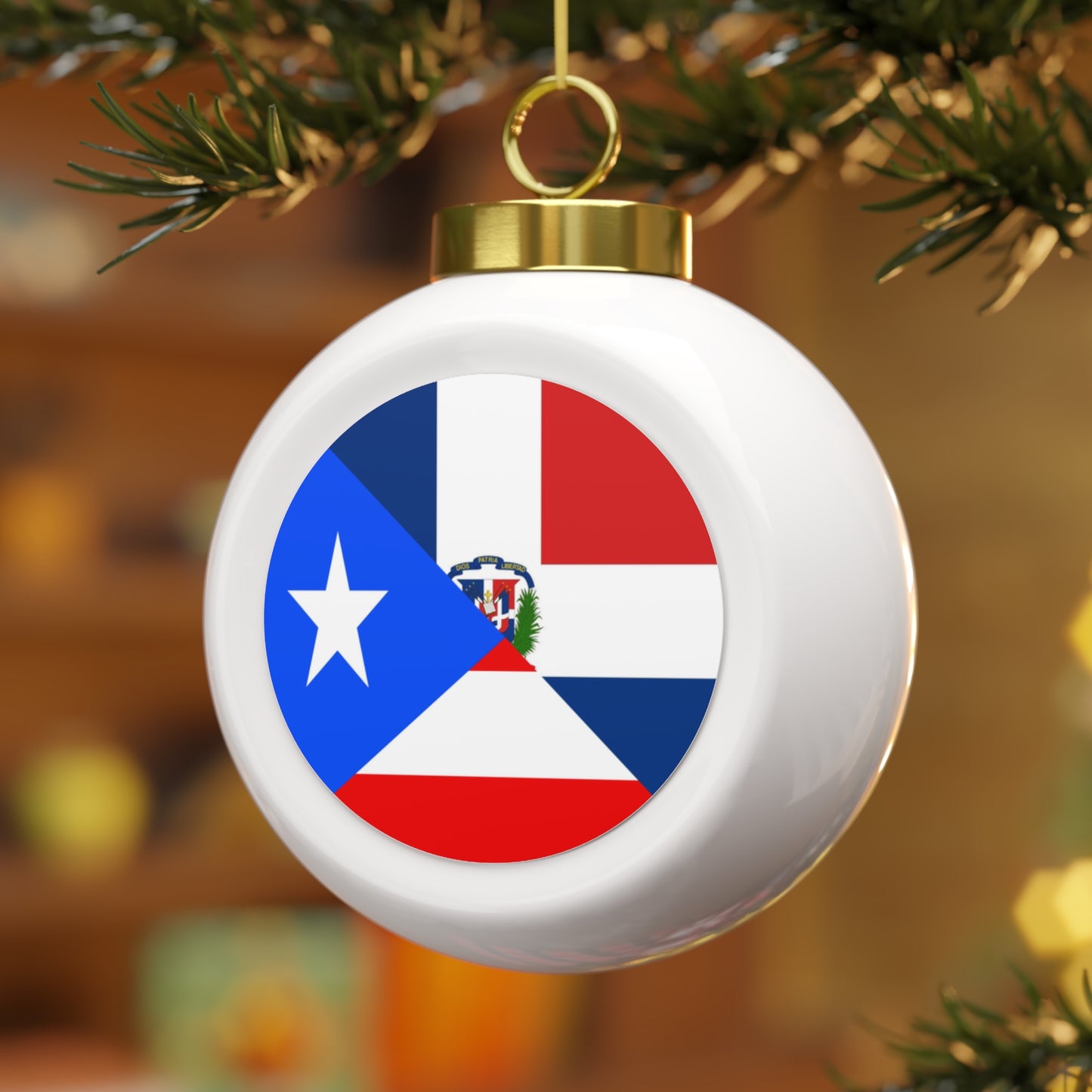 Puerto Rican Dominican Republic Flag Half PR DR Christmas Tree Ball Ornament