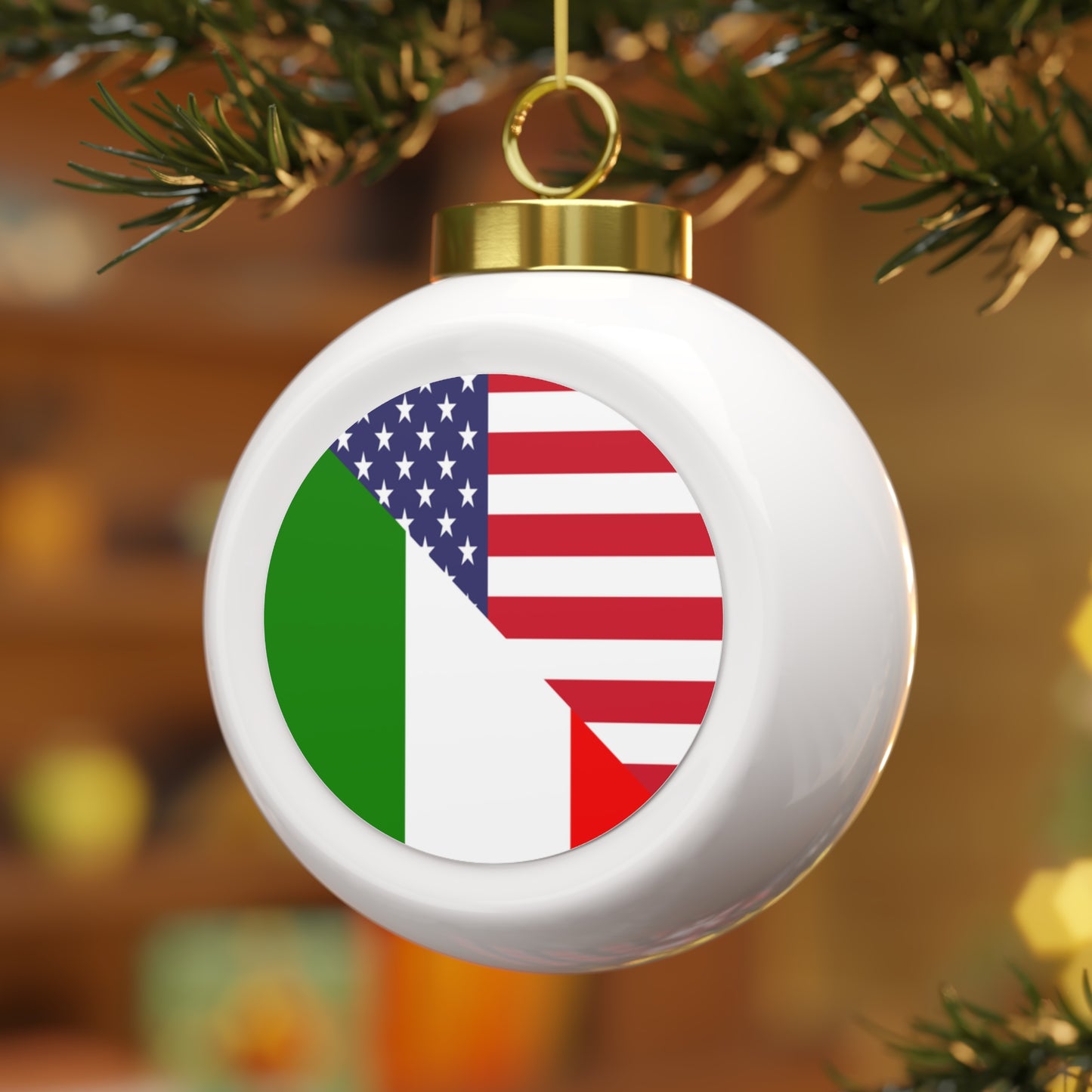 Italian American Flag Italy Italiano USA Christmas Tree Ball Ornament