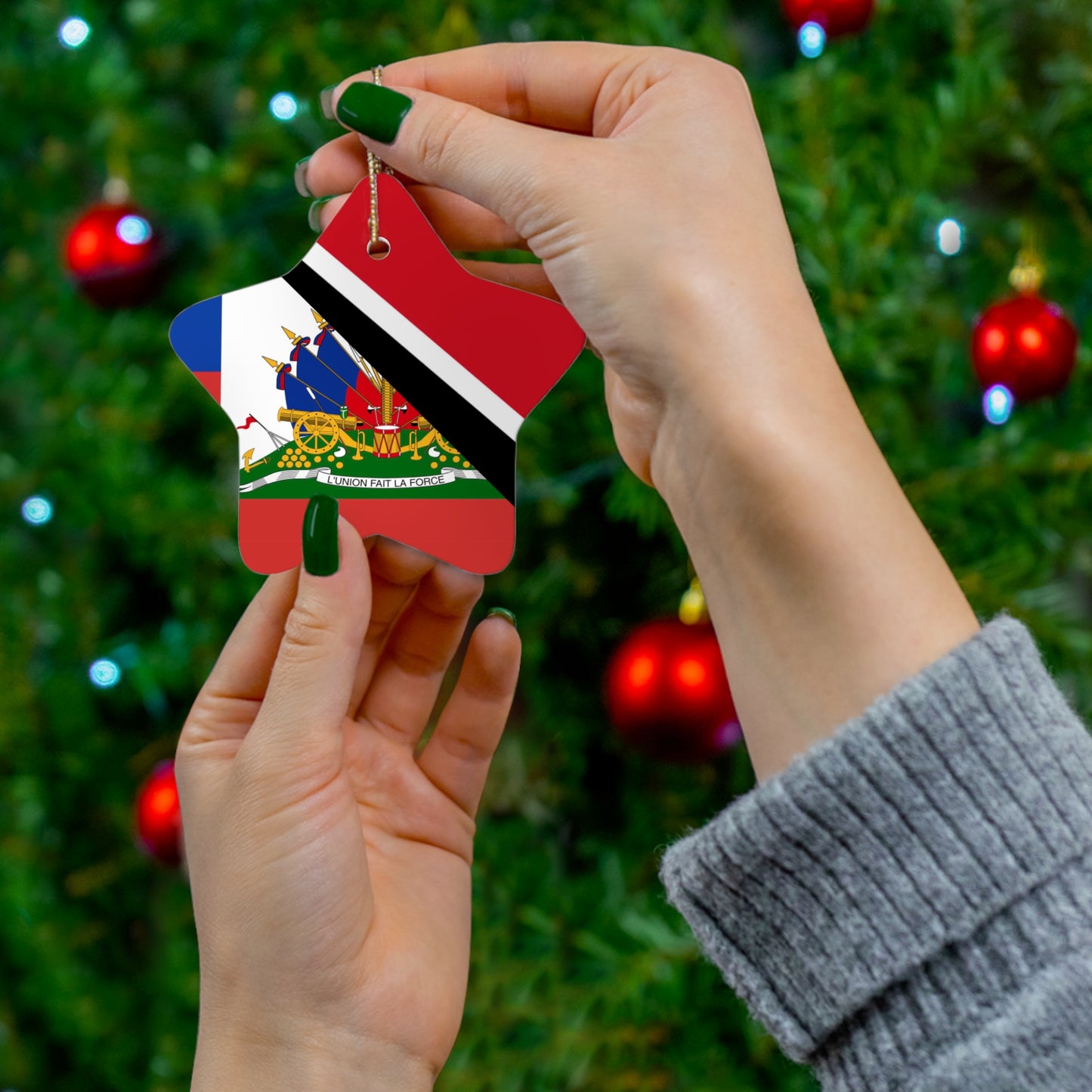 Haitian Trinidad and Tobago Flag Haitian Trini Ceramic Ornament | Christmas Tree Ornaments