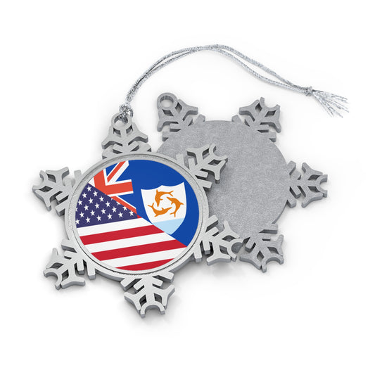Anguillan American Flag Anguilla USA Pewter Snowflake Ornament