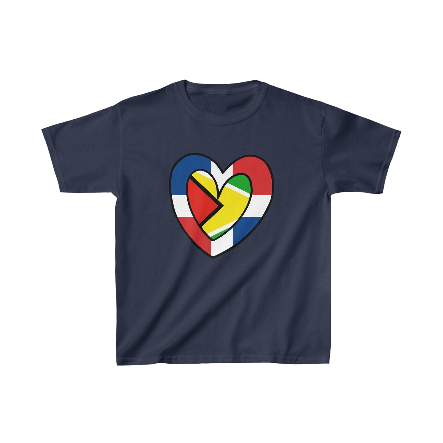 Kids Dominican Republic Guyana Flag Heart Guyanese T-Shirt | Unisex Tee Shirt