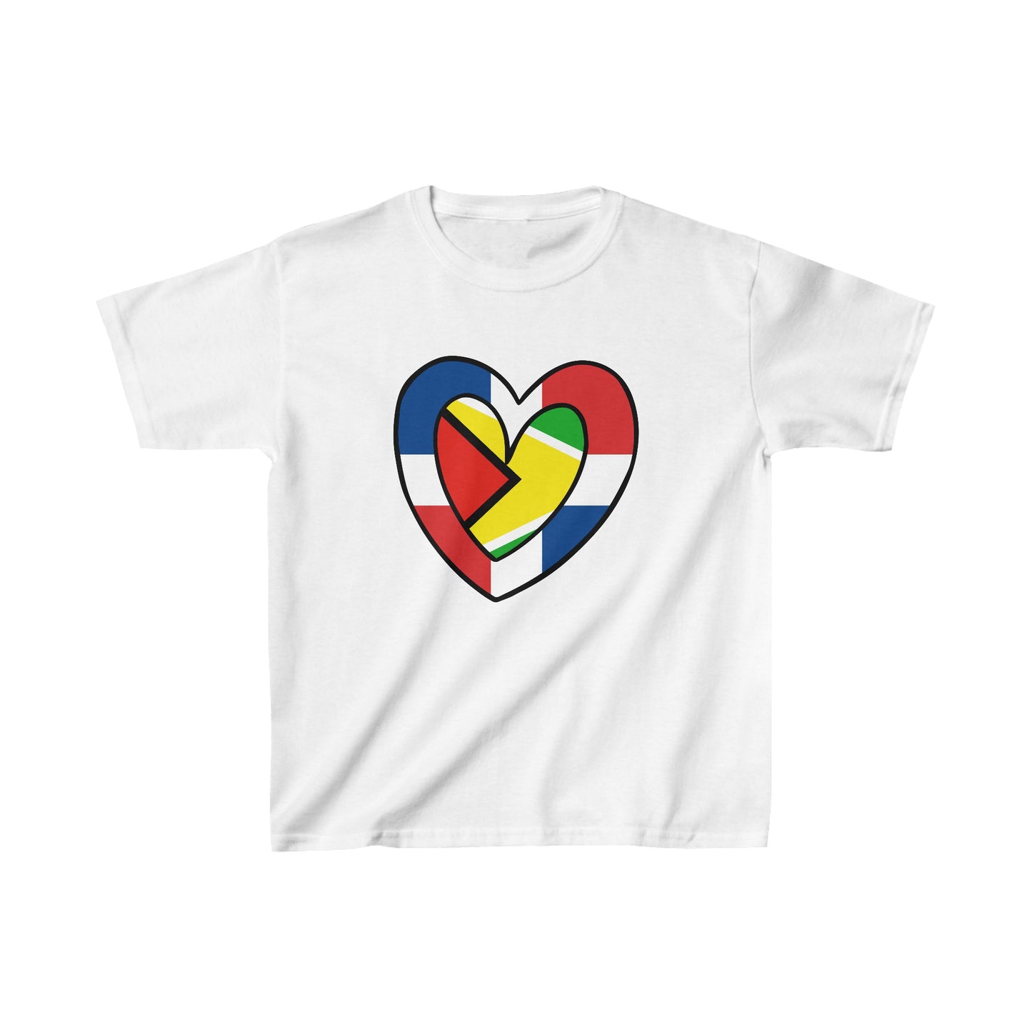 Kids Dominican Republic Guyana Flag Heart Guyanese T-Shirt | Unisex Tee Shirt