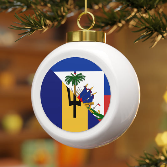 Haitian Bajan Flag Half Haiti Barbados Christmas Tree Ball Ornament