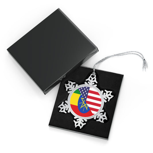 Ethiopian American Flag Ethiopia USA Pewter Snowflake Ornament