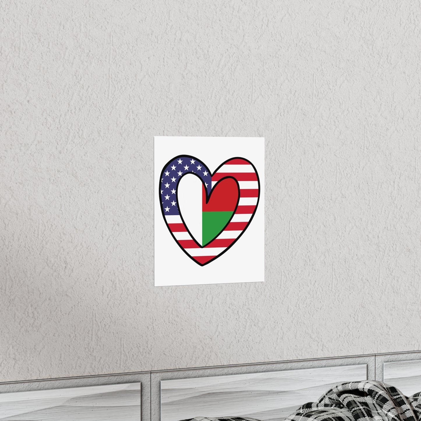 Madagascar American Heart Valentines Day Wedding Gift Half Madagascan USA Flag Premium Matte Poster