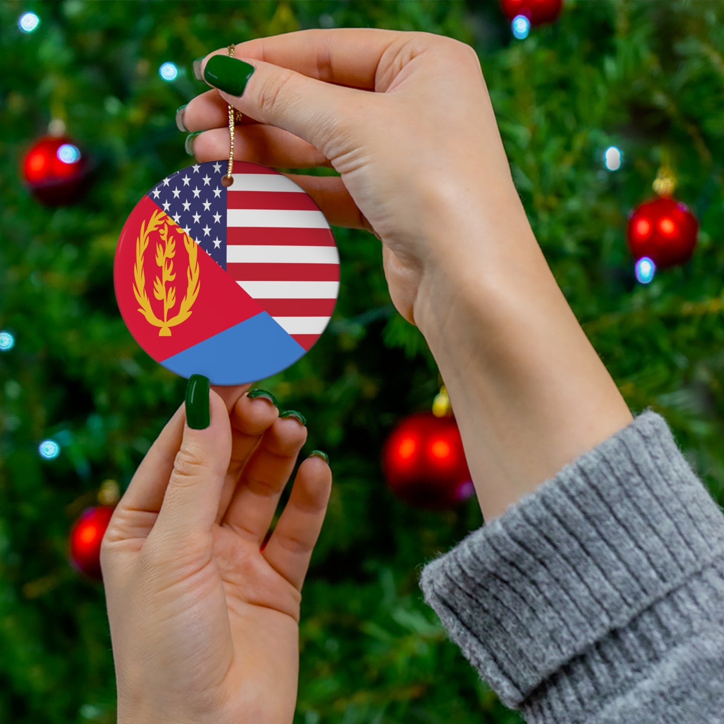 Eritrean American Flag Eritrea USA Ceramic Ornament | Christmas Tree Ornaments