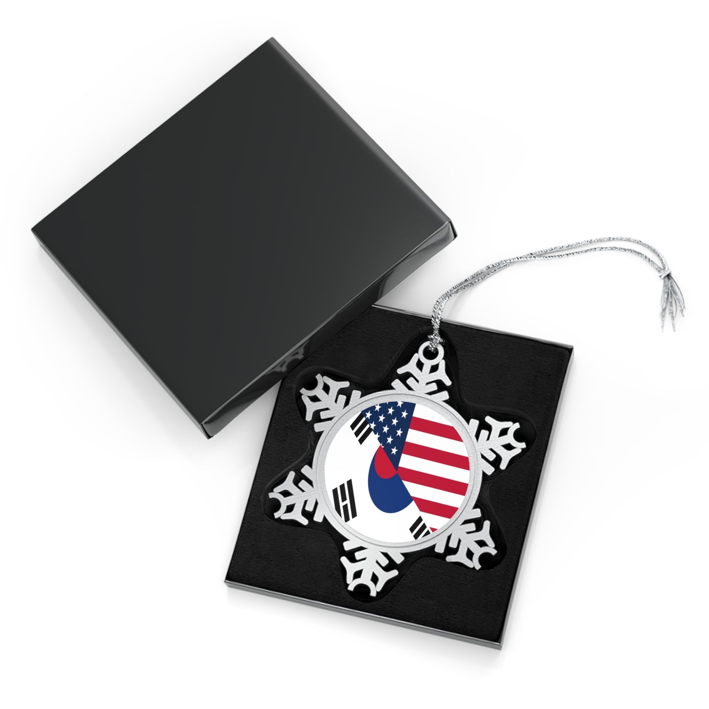 South Korean American Flag Half South Korea USA Pewter Snowflake Ornament