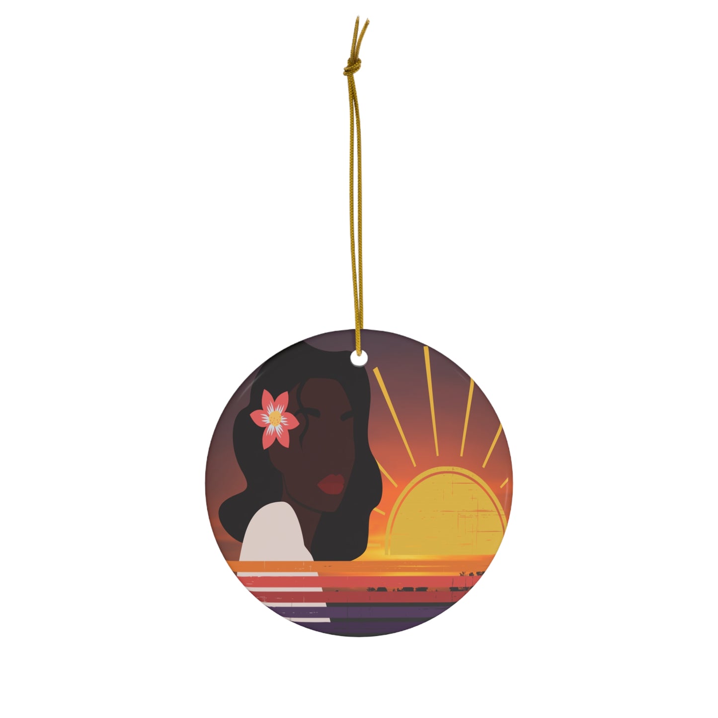 Black Woman Sunset Ceramic Ornament | Christmas Tree Ornaments