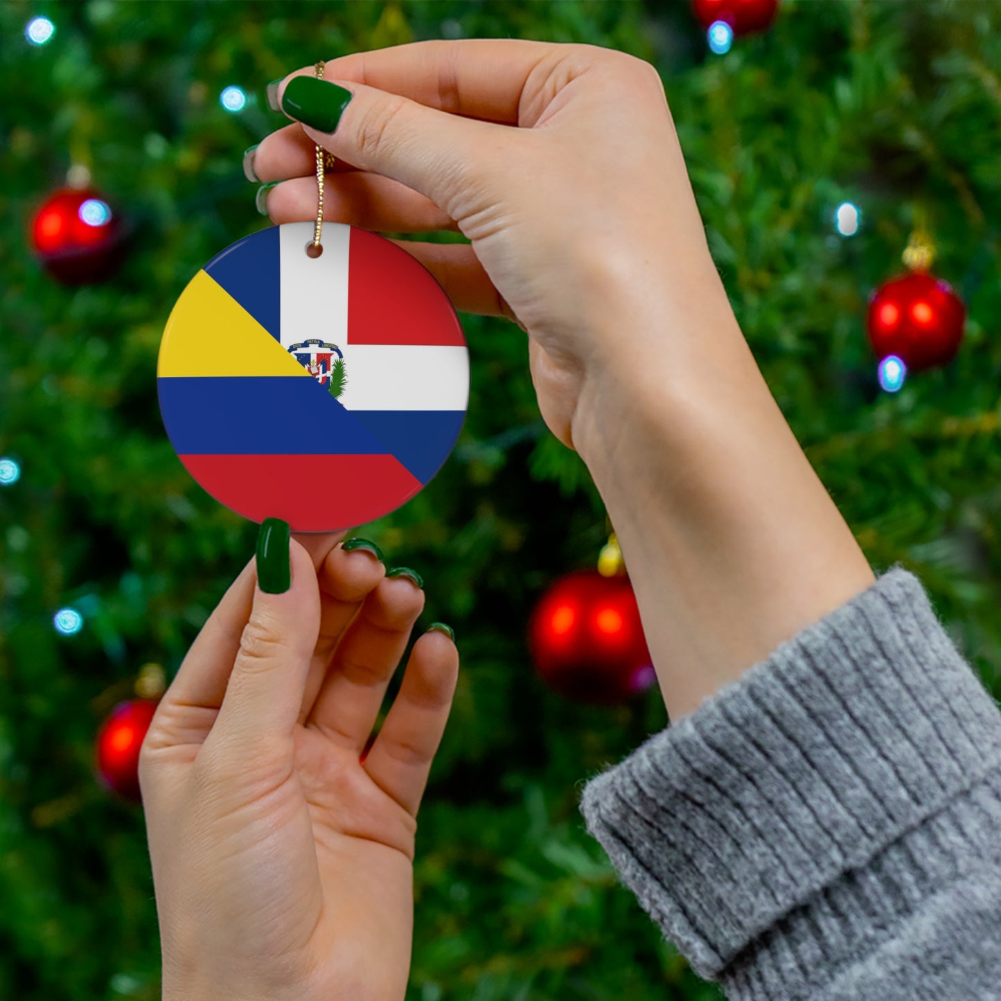 Dominican Colombian Flag Ceramic Ornaments | DR Colombia Dominican Republic Christmas Tree