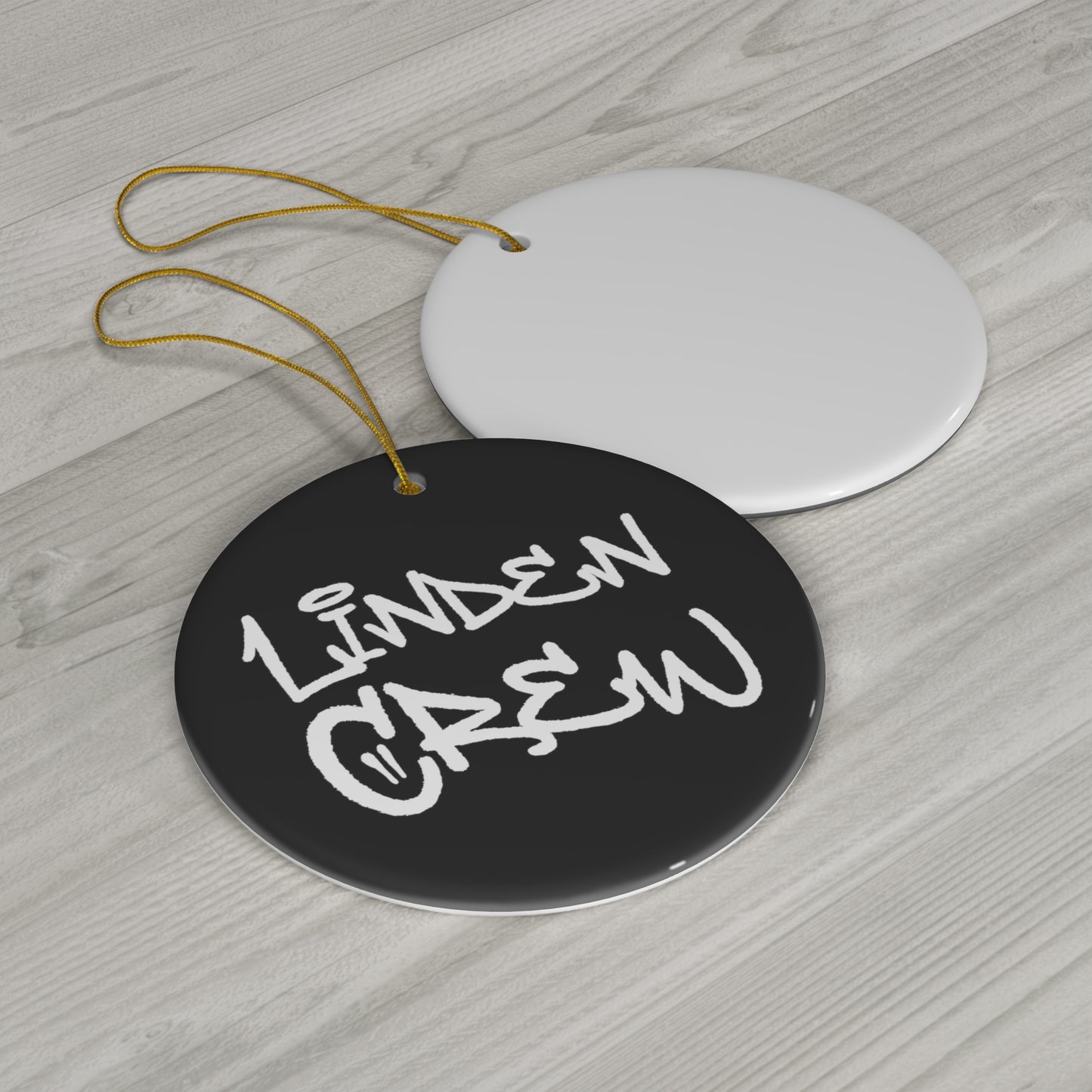 Linden Crew Funky White Text Ceramic Ornament | Christmas Tree Ornaments