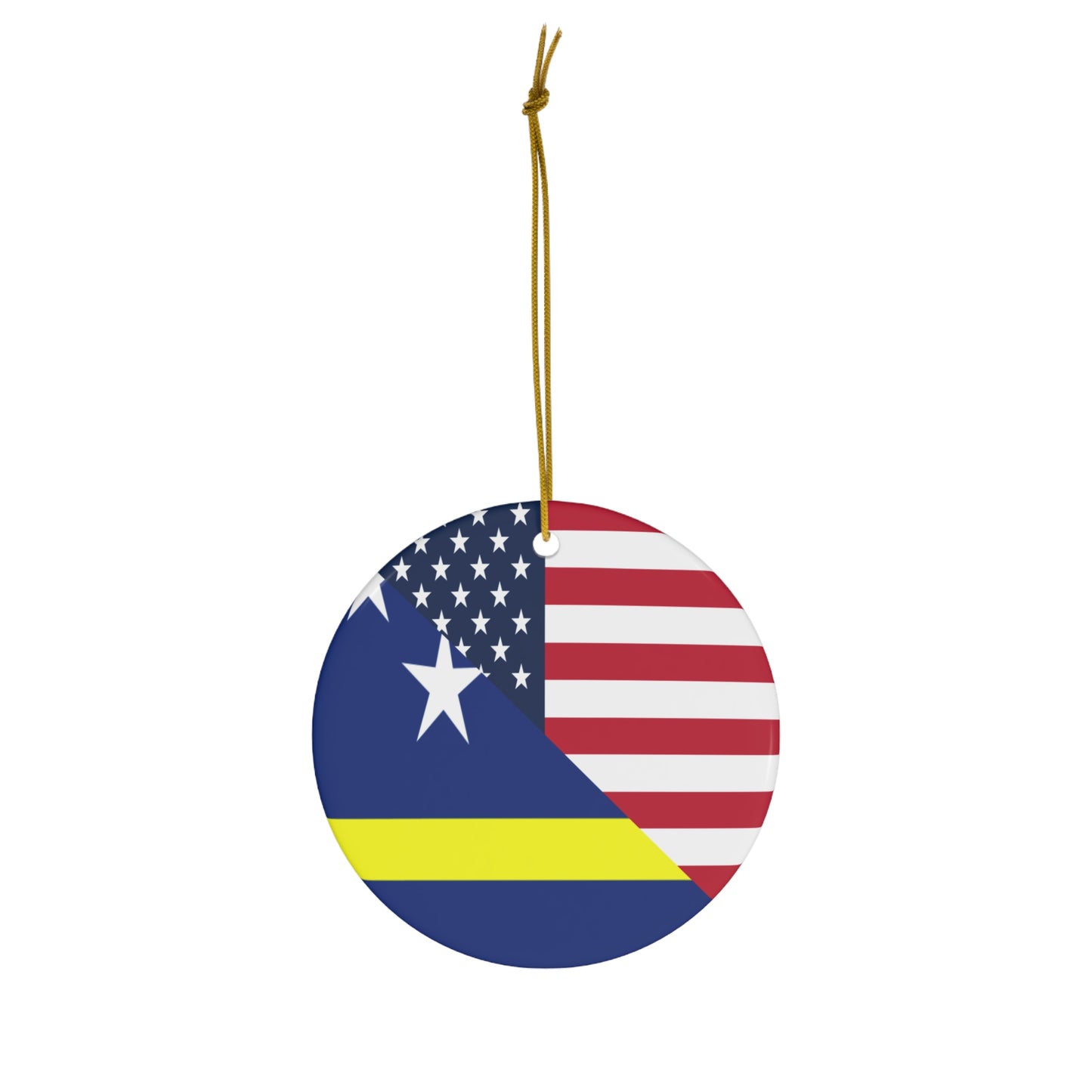 Curacao American Flag Half Curacaoan USA Ceramic Ornament | Christmas Tree Ornaments