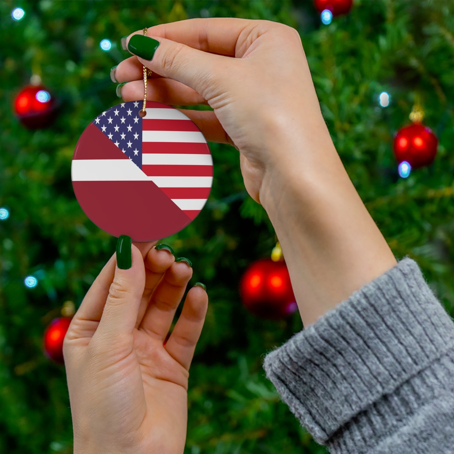 Latvian American Flag Latvia USA Ceramic Ornament | Christmas Tree Ornaments