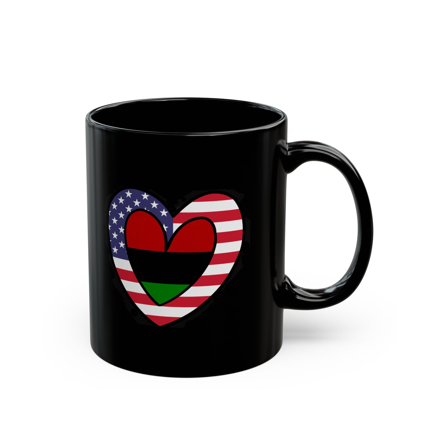 American Pan African Flag Inner Heart USA Black Black Mug (11oz, 15oz)