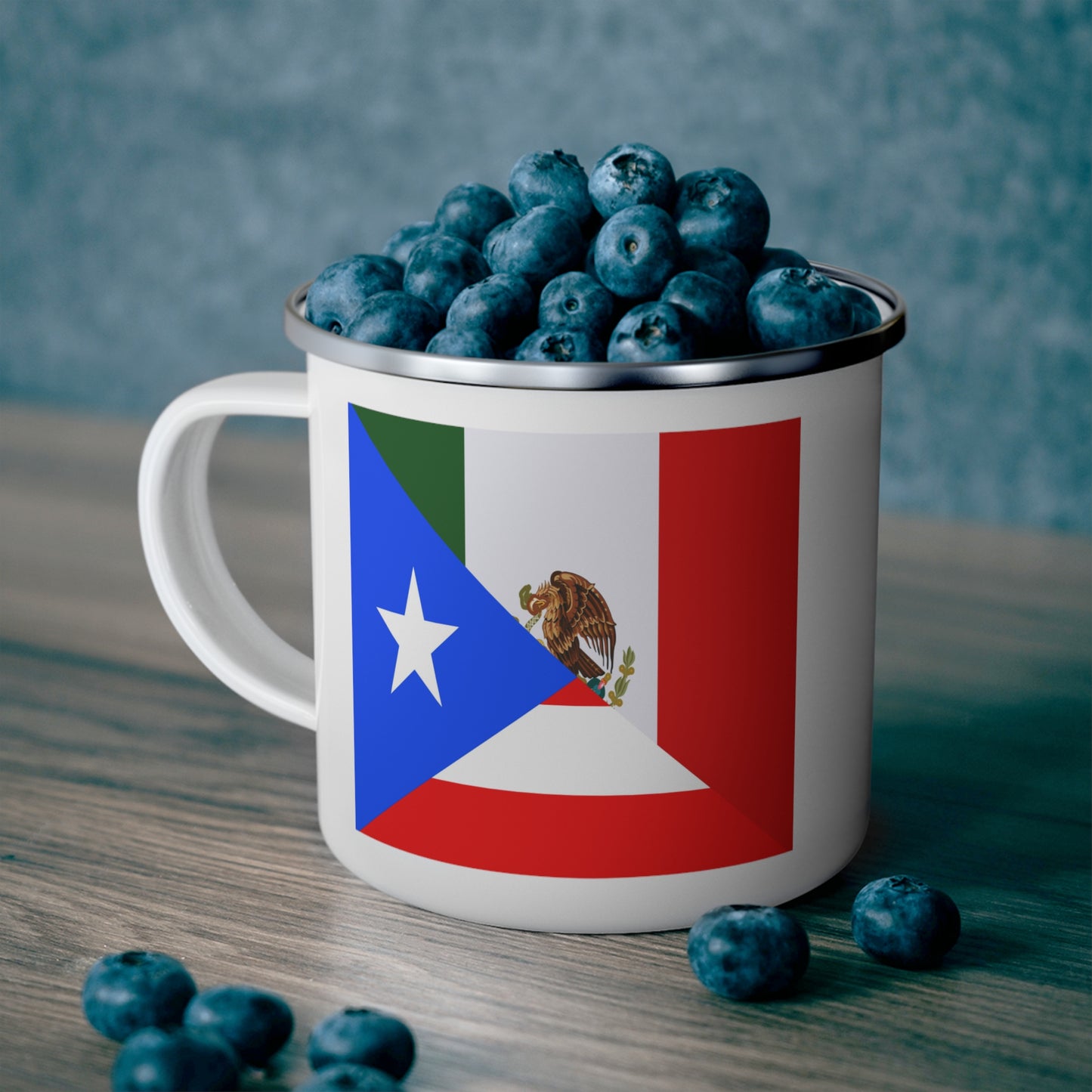 Puerto Rican Mexican Flag Half Mexico Puerto Rico 12oz Enamel Mug