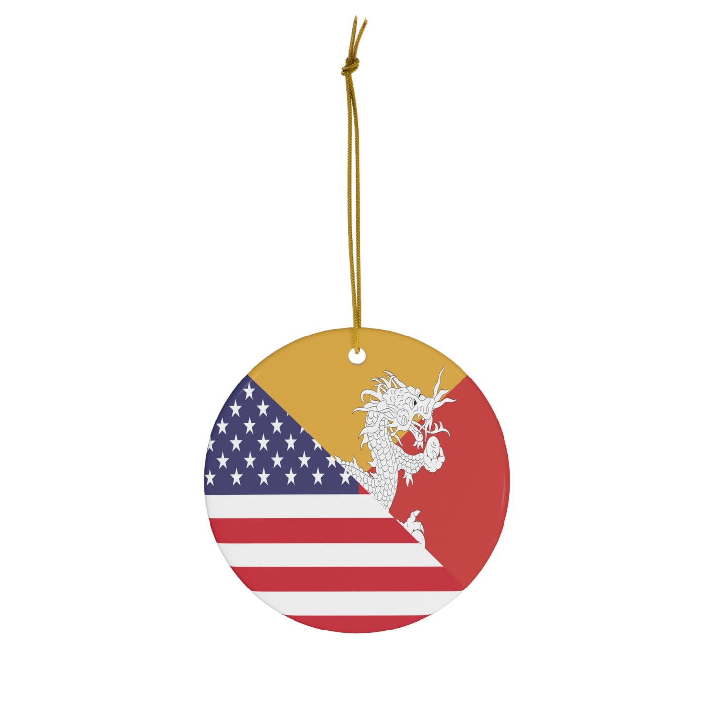 Bhutan American Flag Half Bhutanese USA Ceramic Ornament | Christmas Tree Ornaments