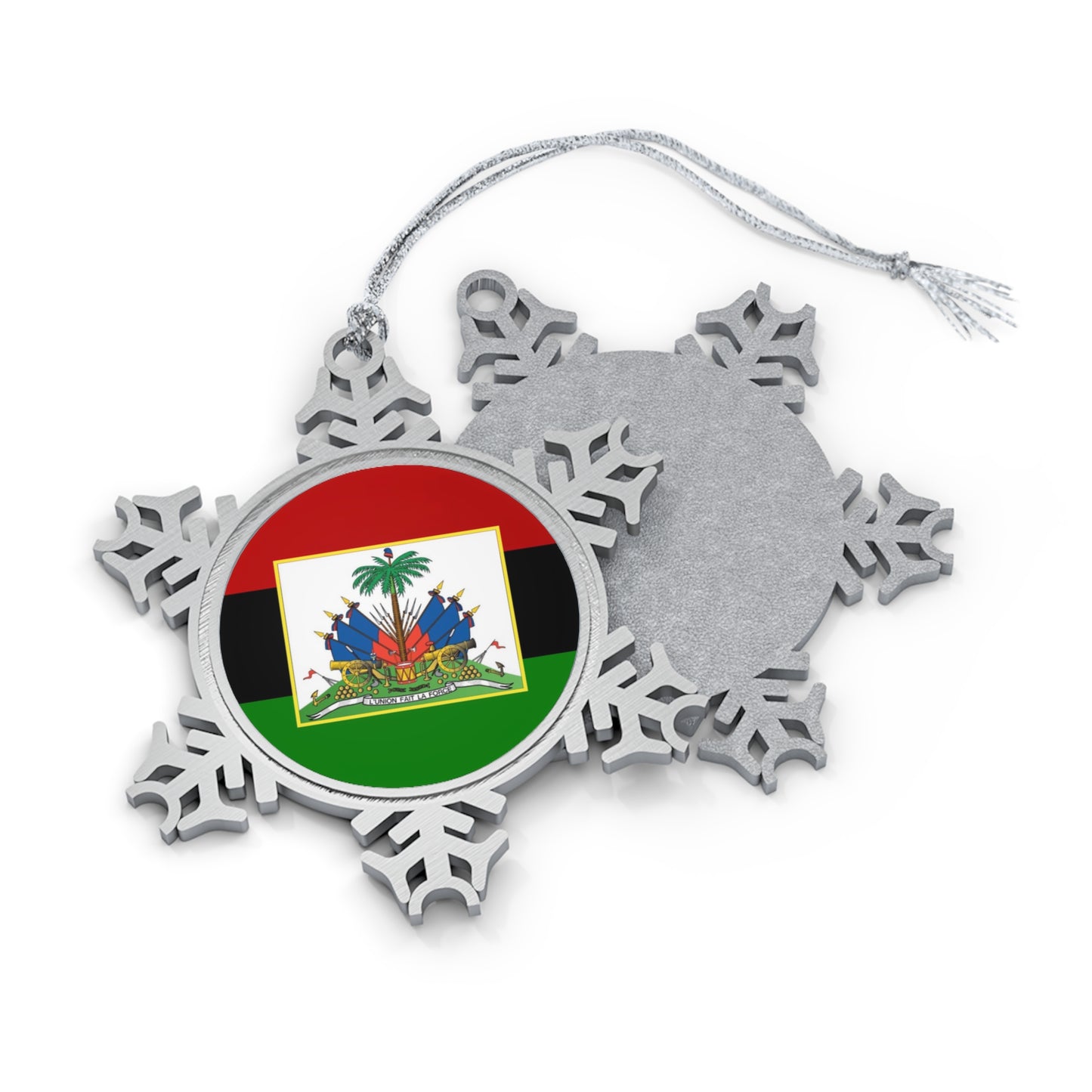 Pan-African Haitian Flag | Pan African Haiti Pewter Snowflake Ornament