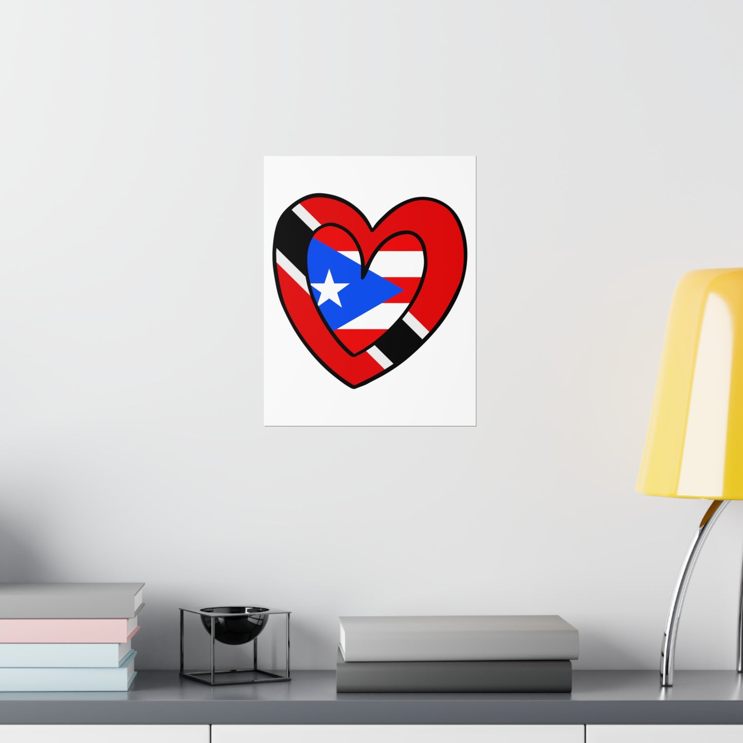 Puerto Rican Trini Heart Valentines Day Gift Half PR Trinidad Flag Premium Matte Poster