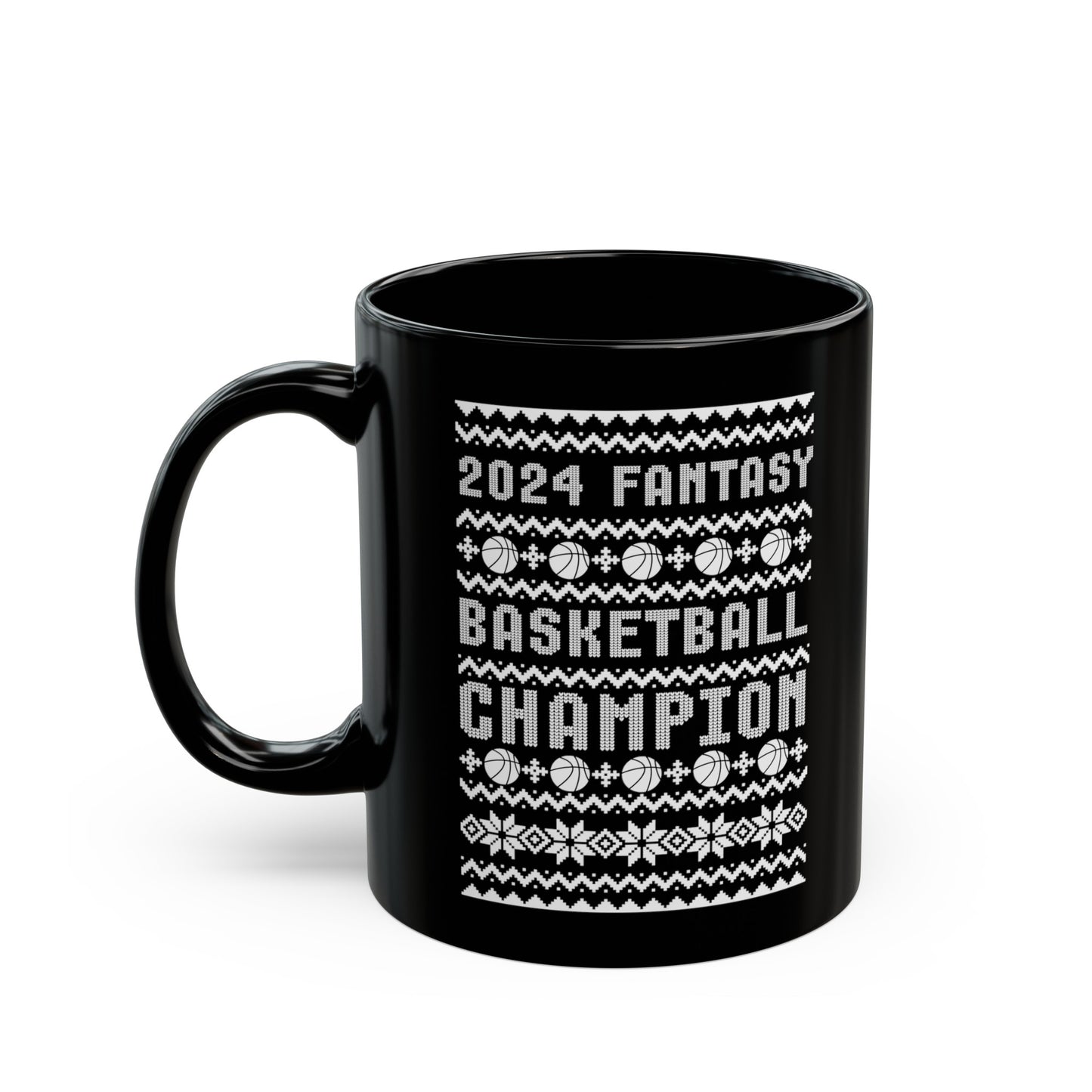 2024 Fantasy Basketball Champ Ugly Christmas Black Mug (11oz, 15oz)