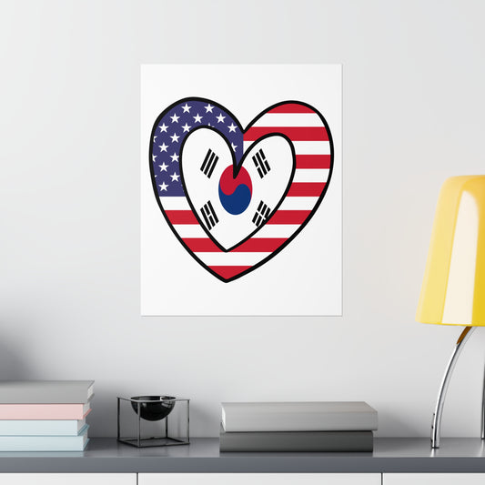 South Korean American Heart Valentines Day Gift Half Korea USA Flag Premium Matte Poster