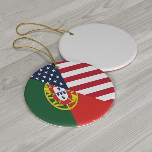 Portugal American Flag Half Portuguese USA Ceramic Ornament | Christmas Tree Ornaments