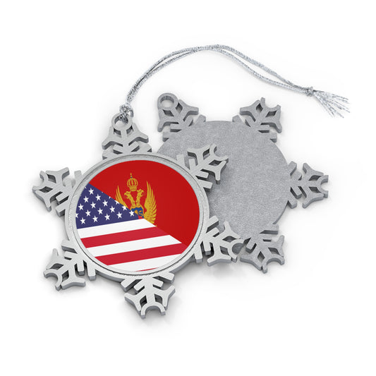 Montenegro American Flag Half Montenegrins USA Pewter Snowflake Ornament