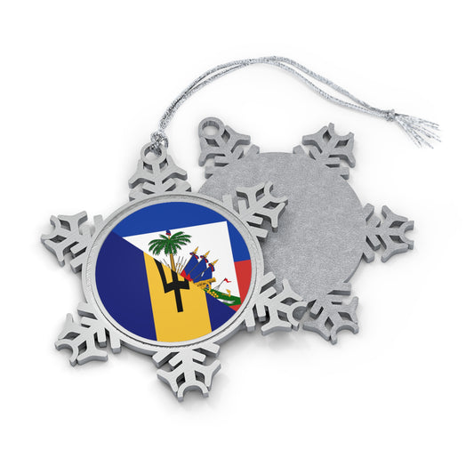 Haitian Bajan Flag Half Haiti Barbados Pewter Snowflake Ornament