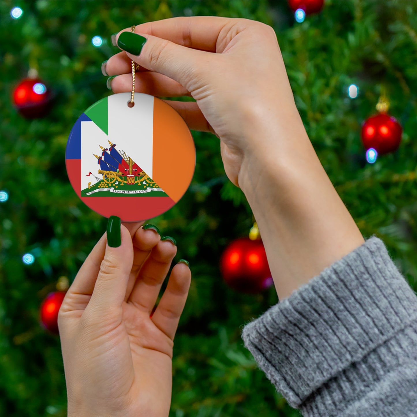 Haitian Irish Flag Half Haiti Ireland Ceramic Ornament | Christmas Tree Ornaments