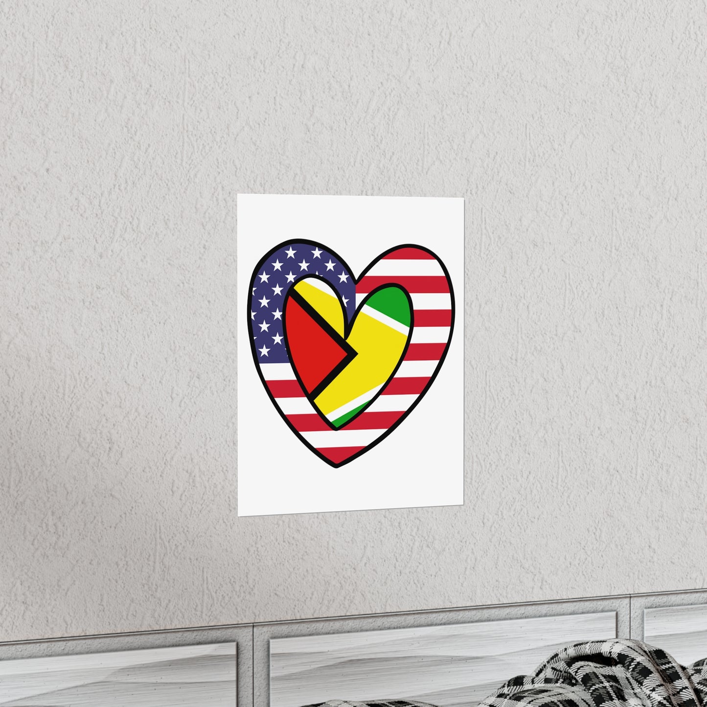 Guyanese American Heart Valentines Day Gift Half Guyana USA Flag Premium Matte Poster