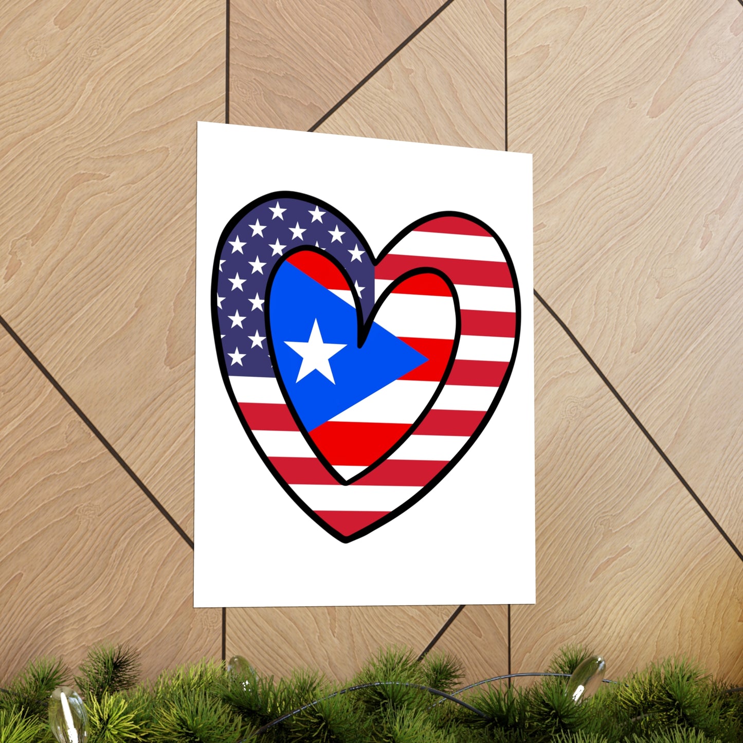 Puerto Rican American Heart Valentines Day Gift Half Boricua PR USA Flag Premium Matte Poster