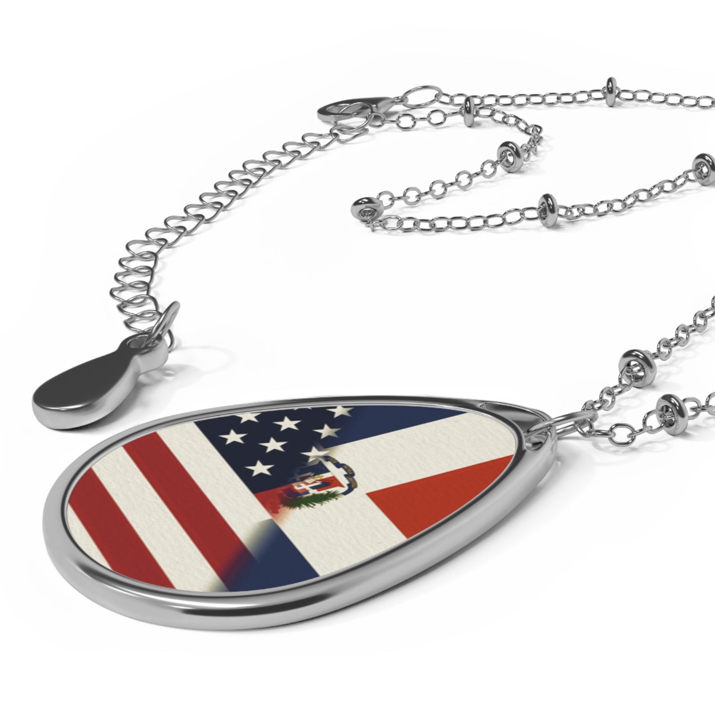 Dominican Republic America Flag | US D.R. Oval Necklace One Size