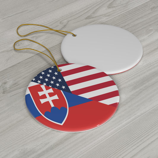 Slovakia American Flag Half Slovakian USA Ceramic Ornament | Christmas Tree Ornaments