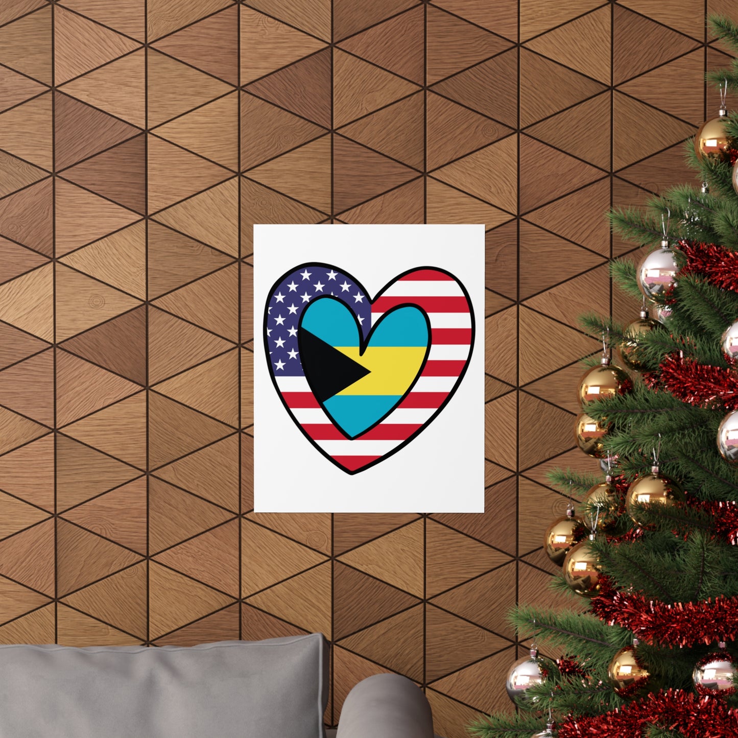 Bahamas American Heart Valentines Day Gift Half Bahamian USA Flag Premium Matte Poster