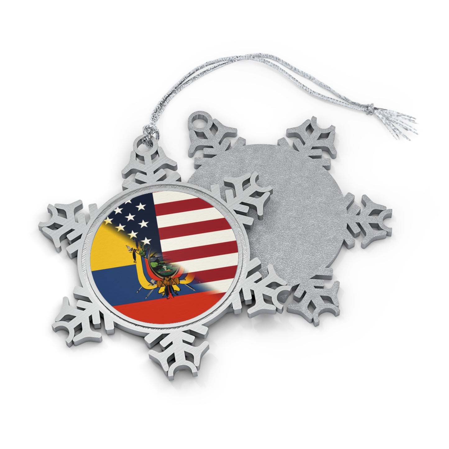 Ecuadorian American Flag | Half Ecuador USA  Pewter Snowflake Ornament