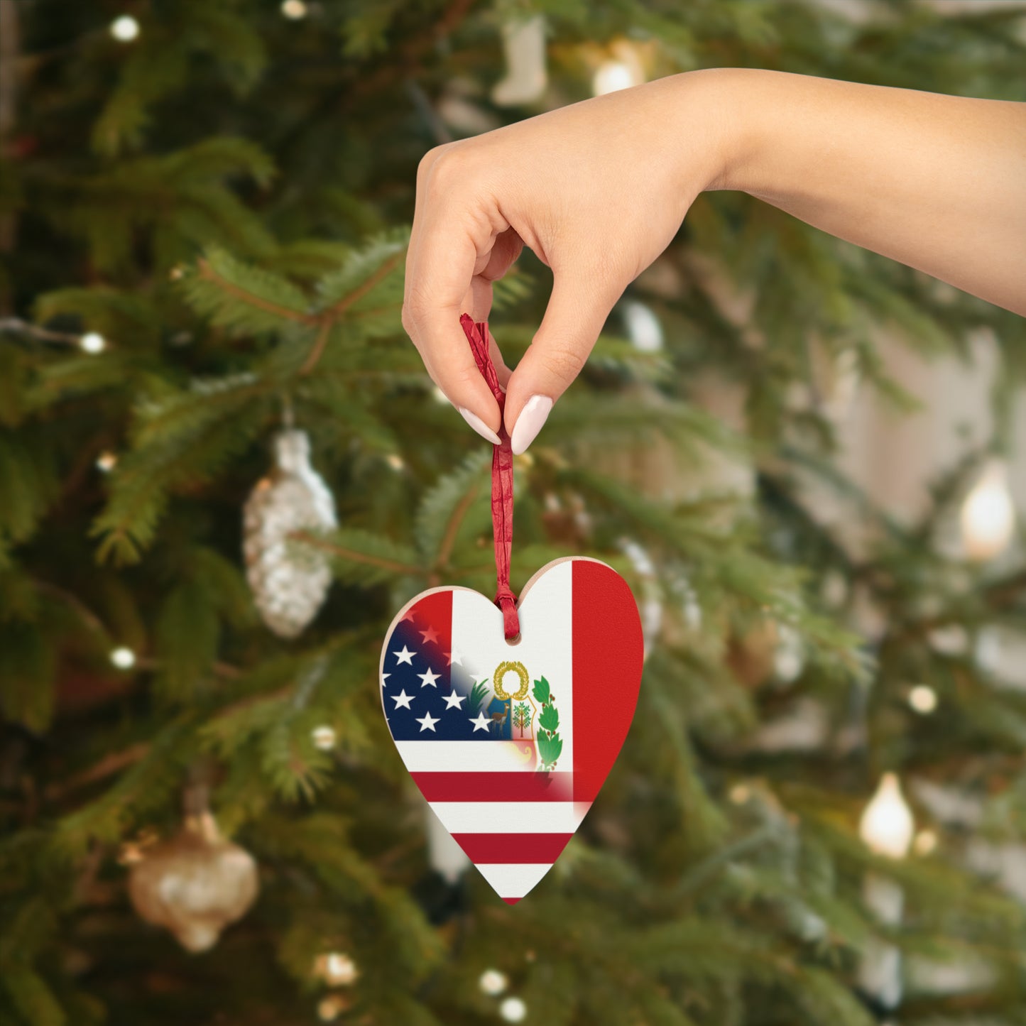 Peru America Flag | Peruvian American Flag Wooden Ornament