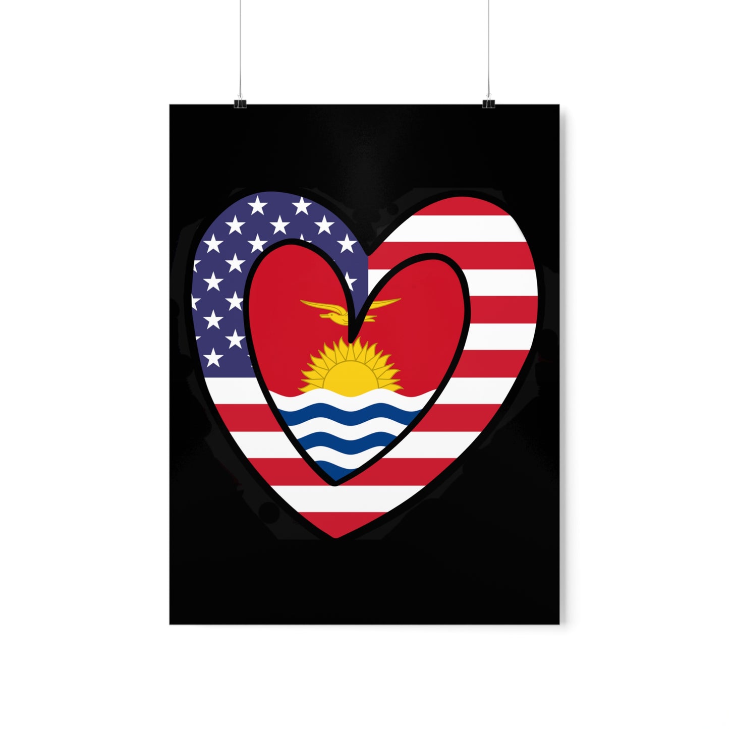 Kiribati American Heart Valentines Day Wedding Gift Half Micronesian USA Flag Premium Matte Poster