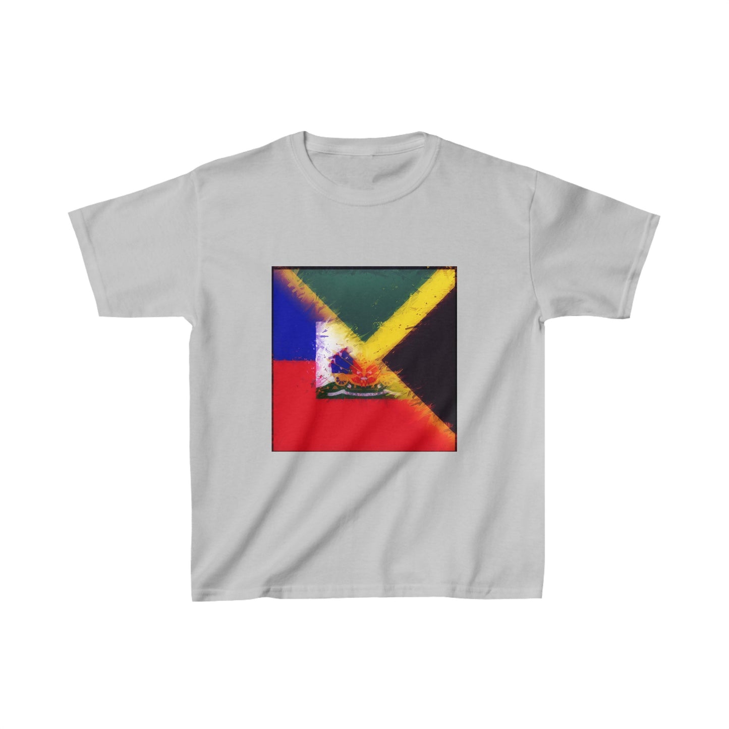 Kids Haitian Jamaican Painted Flag | Haiti Jamaica T-Shirt | Unisex Tee Shirt