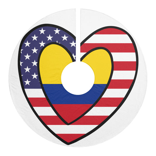 Colombian American Heart Valentines Day Gift Half Colombia USA Flag Christmas Tree Skirt